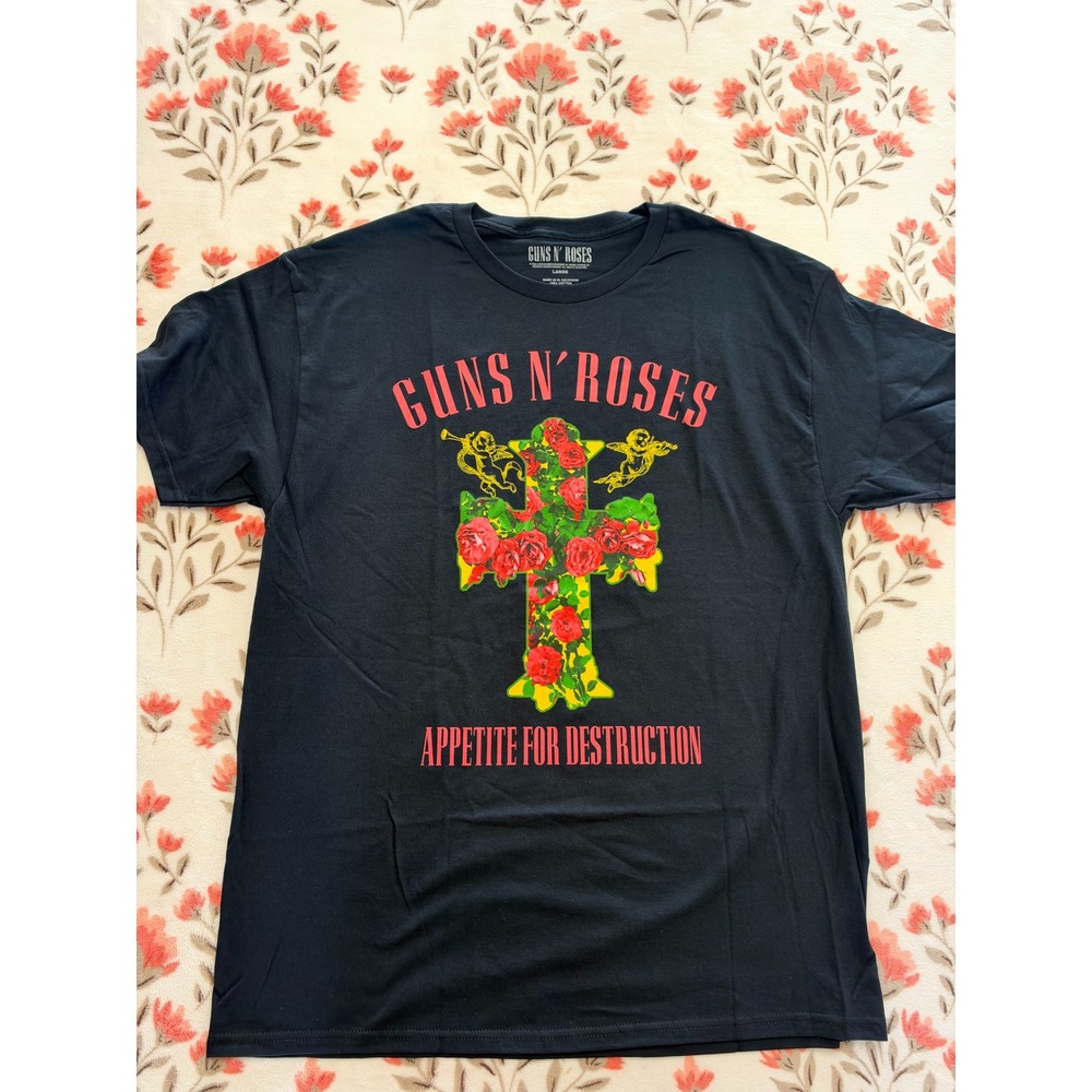 Guns N' Roses Appetite for Destruction Black Graphic T-Shirt Large Cross Roses
